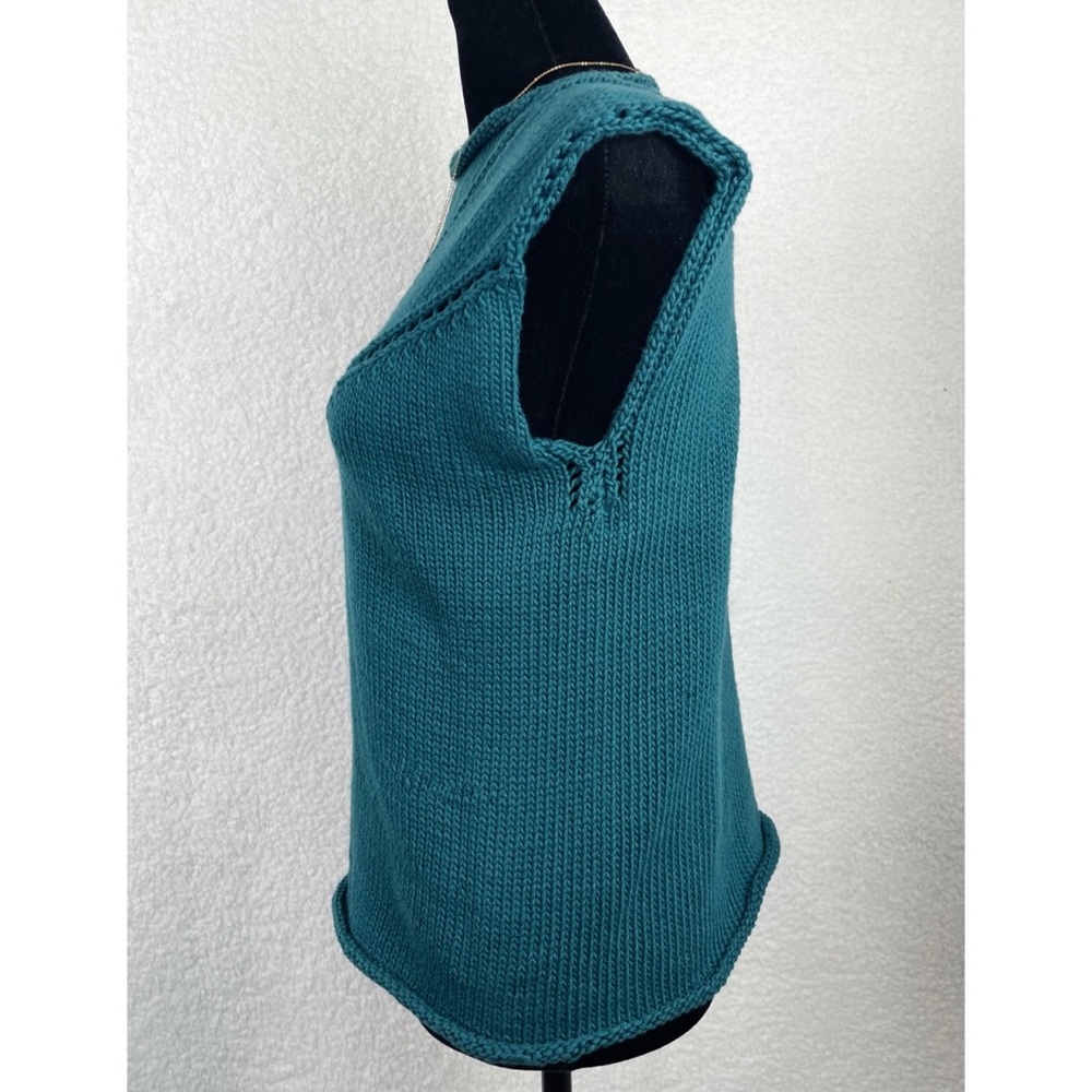 Handmade Teal Knit Sleeveless Blouse, M - Picture 6 of 10